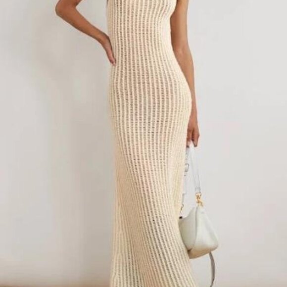 CHLOÉ Women's Open-knit Ribbed Maxi Dress Long dresses  wool, silk, cashmere - Picture 6 of 8